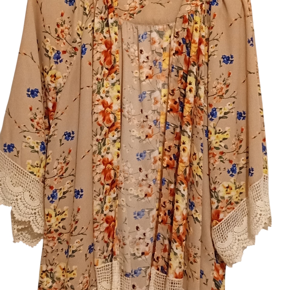 Umgee Floral Kimono with Lace Trim